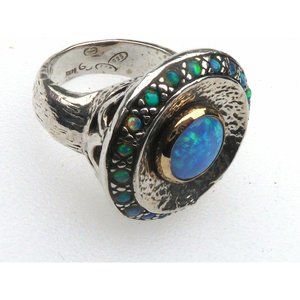 Beautiful Sterling Silver & 14K Gold Ring With Opal Stones by Golan Goldex